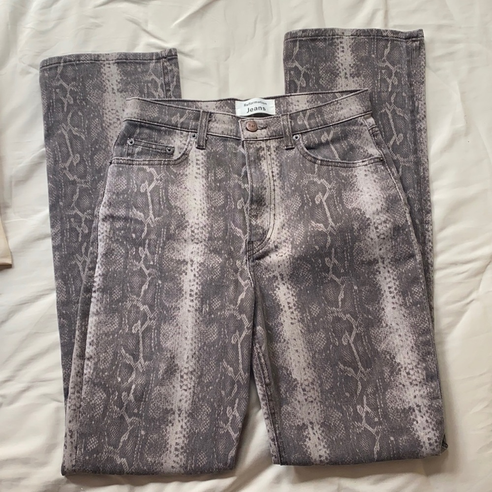 rare never worn reformation snake print jeans